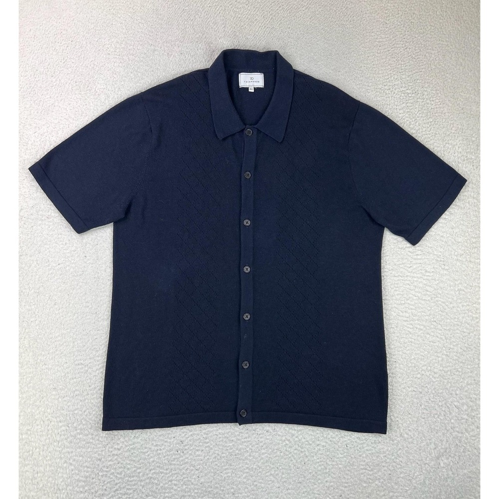 7 Diamonds Mens XL Navy Venice Button Down Short Sleeve Sweater Polo Knit Shirt